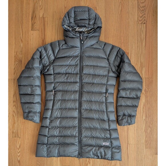 Stio Women’s Jacket Hometown Down Parka Medium Grey Long Hooded Puffer - Picture 1 of 11